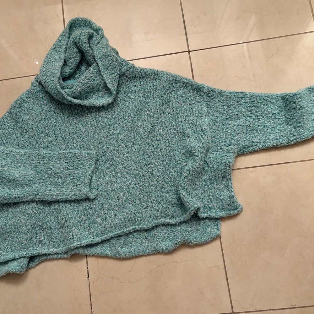 Free People Teal Cowl Neck Sweater